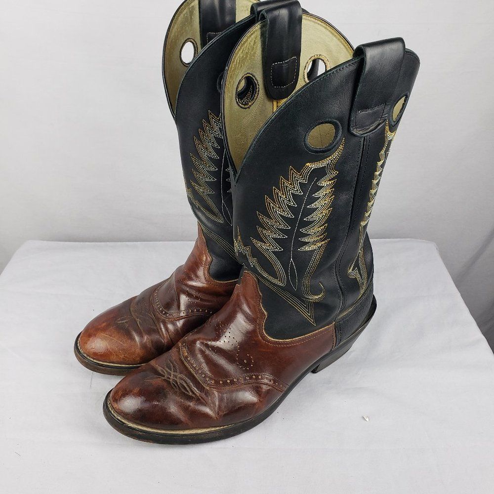 DURANGO  Black Brown Leather Western Buckaroo Cowboy Boots Mens 12 D SW6405
